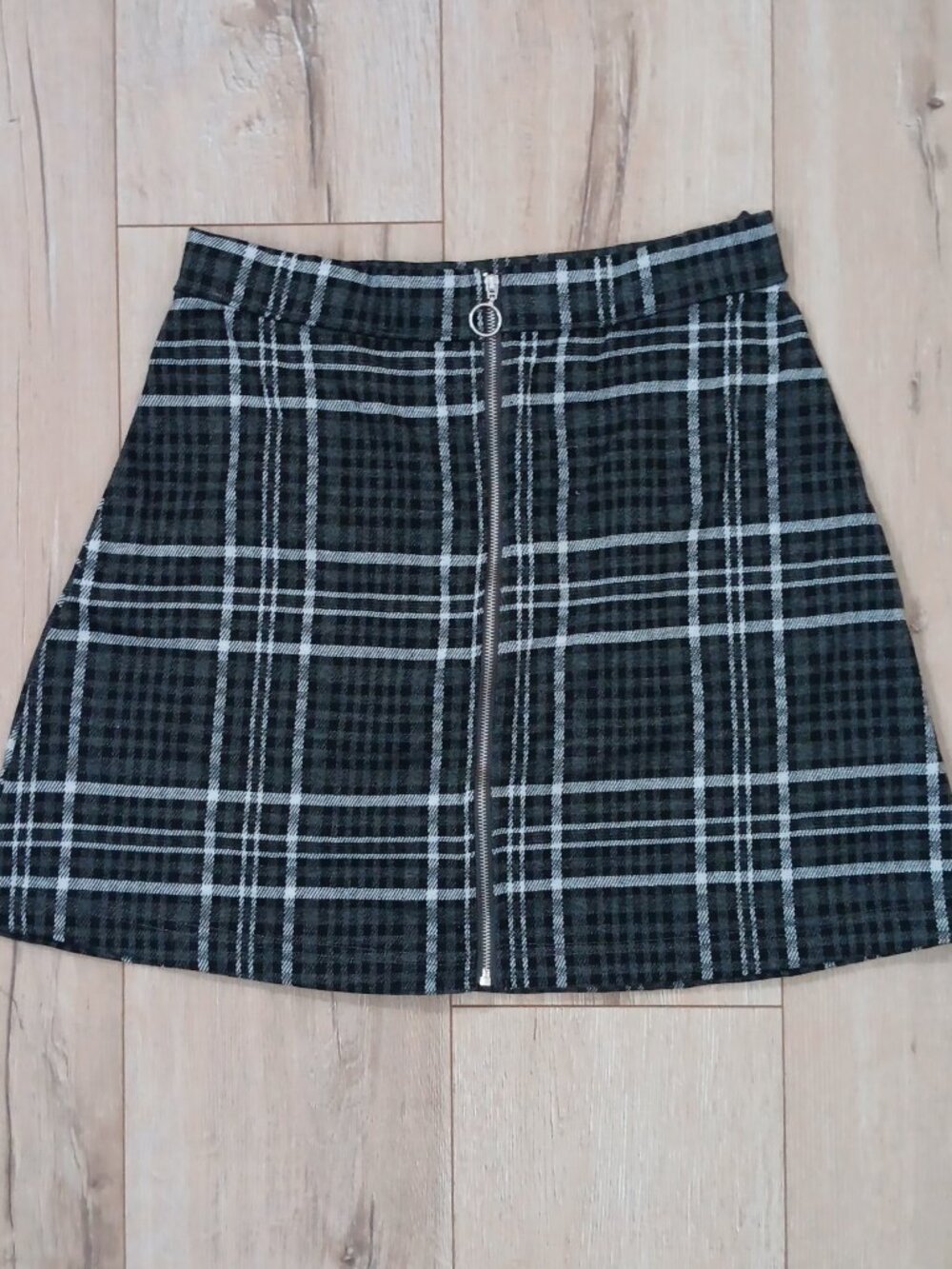 Ardene Plaid Mini Skirt Black Grey Zip Front Size M
